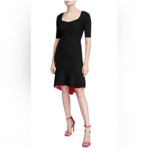 Milly: NWOT black dress with sweetheart neckline and pink peekaboo detail